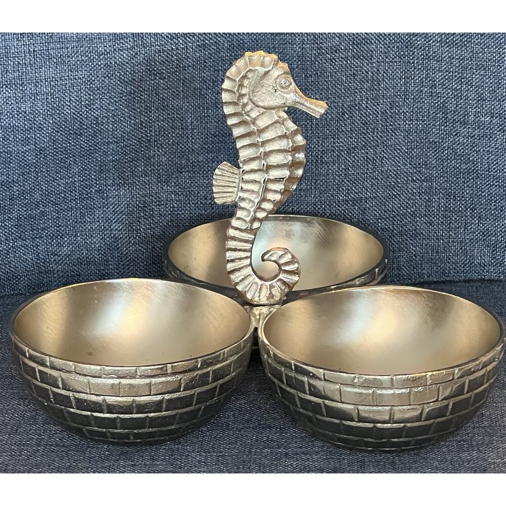 Seahorse Beach Silver Condiment- Snack Divided 3 Bowl-Serving‎ dish-Sigrid Olsen